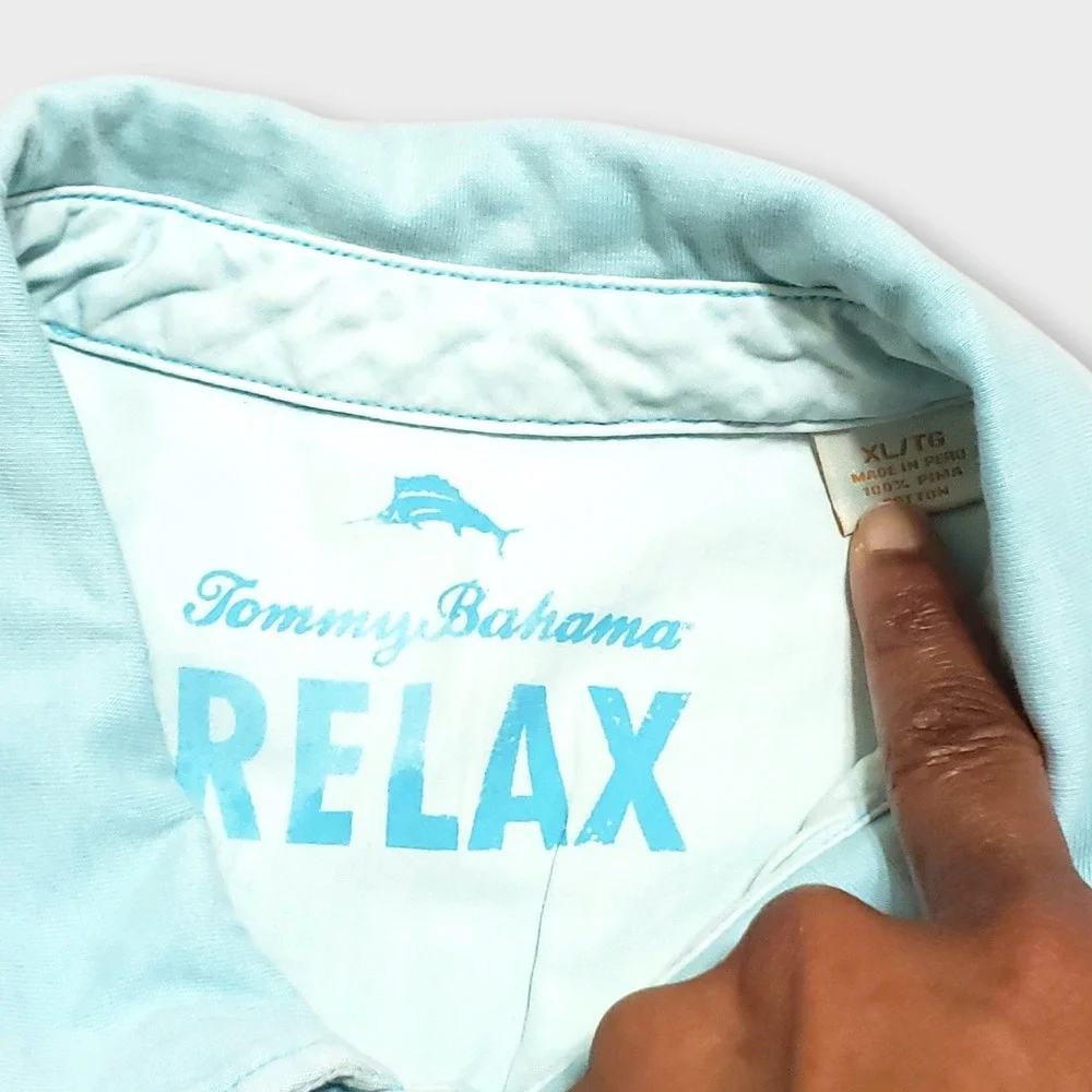 Tommy Bahama Relax Mens Pima‎ Cotton Short Sleeve Polo Shirt Pocket Pool Blue XL